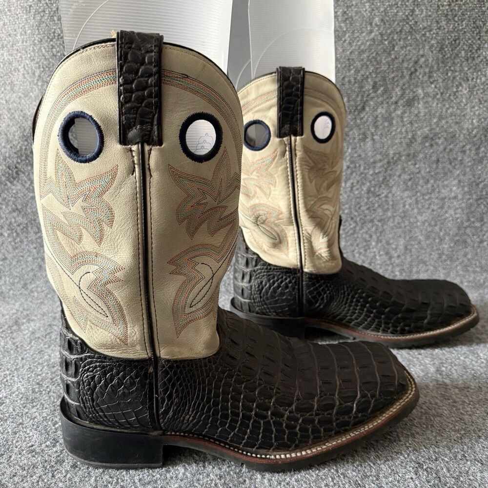 Double-H Men Caiman Western Boots Croc Embossed Leather 10.5 EE Steel Toe DH5230